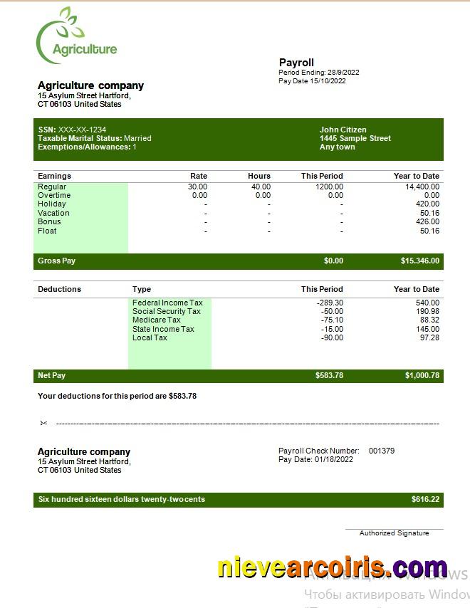Agricultural company payroll
